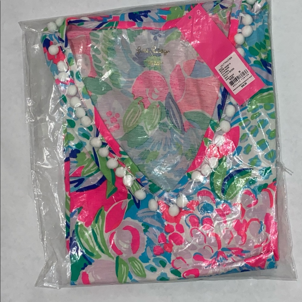 New NWT Lilly Pulitzer Etta V-Neck Dress Multi Raise The Bar Pom Pom Size M